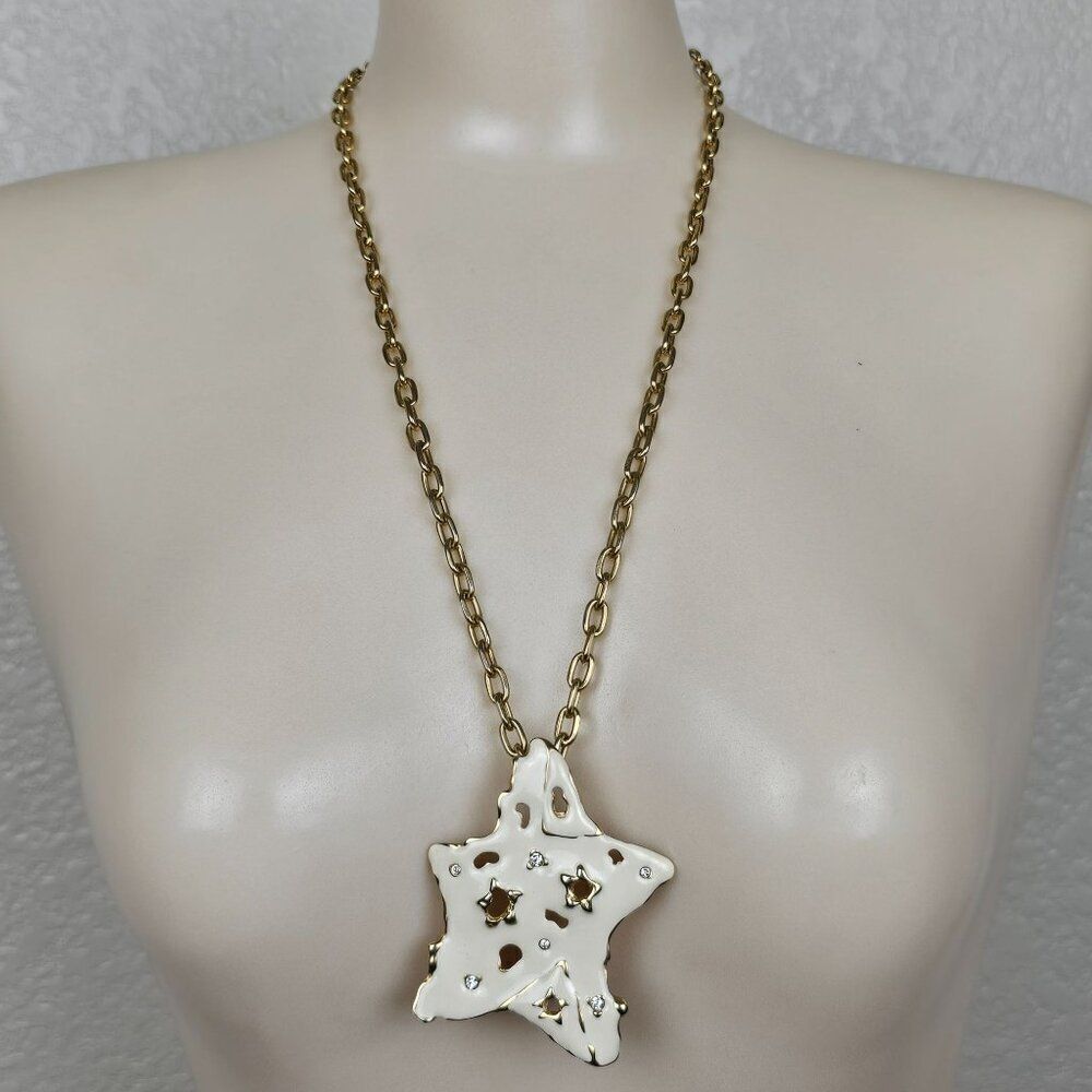 FO Fernando Originals Cream Enamel Star Pendant Necklace Abstract Haute‎ Couture